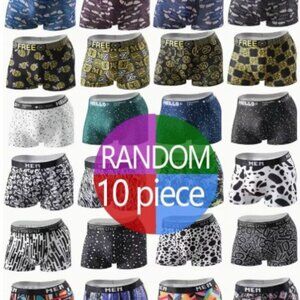 10pcs Comfortable Leaf Print Boxer Briefs Large Random Prints